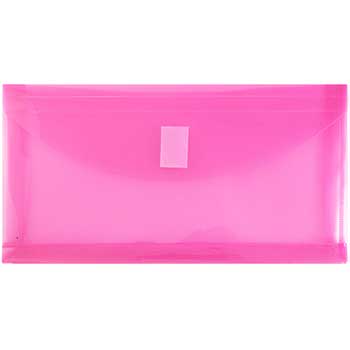JAM Paper Plastic Expansion Envelopes, #10 Booklet Wallet, 1&quot; Expansion, Fuchsia Pink, 12/PK