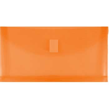 JAM Paper Plastic Envelopes with Hook &amp; Loop Closure, 5 1/4&quot; x 10&quot; with 1&quot; Expansion, Orange, 108/BX