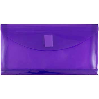 JAM Paper Plastic Expansion Envelopes with Hook &amp; Loop Closure, #10 Booklet Wallet, 5 1/4&quot; x 10&quot;, 1&quot; Expansion, Purple, 12/PK