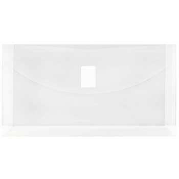 JAM Paper Plastic Expansion Envelopes with Hook &amp; Loop Closure, #10 Booklet Wallet, 5 1/4&quot; x 10&quot;, 1&quot; Expansion, Clear, 12/PK