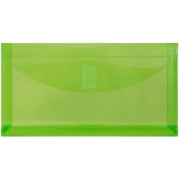 JAM Paper Plastic Expansion Envelopes, #10 Booklet Wallet, 5 1/4&quot; x 10&quot;, 1&quot; Expansion, Lime Green, 12/PK