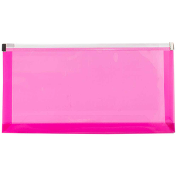 JAM Paper Plastic Envelopes with Zip Closure, #10 Booklet Wallet, 5&quot; x 10&quot;, Fuchsia Pink, 12/PK