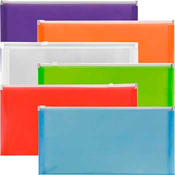 JAM Paper Plastic Envelopes with Zip Closure, 5&quot; x 10&quot;, Assorted, 6 Folders per Pack, 2/PK