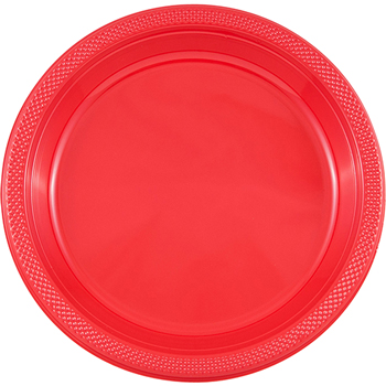 JAM Paper Round Party Plates, Plastic, 9&quot;, Red, 20 Plates/Pack