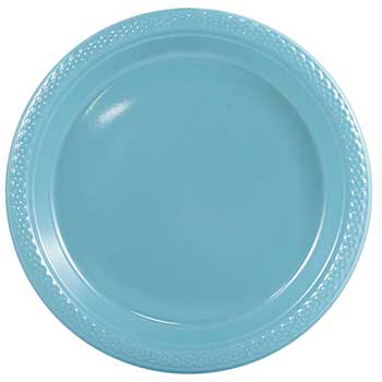 JAM Paper Bulk Round Party Plates, Plastic, 9&quot;, Sea Blue, 200 Plates/Pack