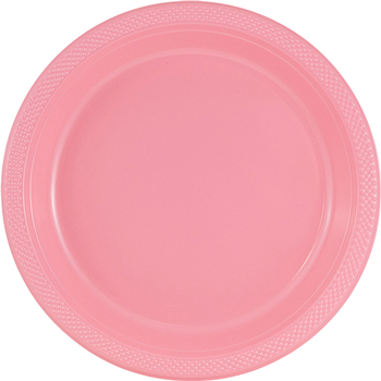 JAM Paper Round Party Plates, Plastic, 9&quot;, Baby Pink, 20 Plates/Pack