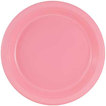 JAM Paper Bulk Round Party Plates, Plastic, 9&quot;, Baby Pink, 200 Plates/Pack