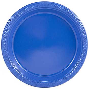 JAM Paper Bulk Round Party Plates, Plastic, 9&quot;, Blue, 200 Plates/Pack