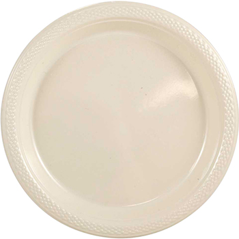 JAM Paper Bulk Round Party Plates, Plastic, 9&quot;, Ivory, 200 Plates/Case