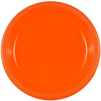 JAM Paper Party Plates, Round, Plastic, Medium, 9&quot;, Orange, 200/PK