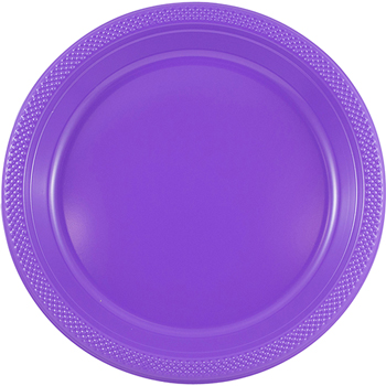 JAM Paper Round Plastic Party Plates - Medium - 9&quot; - Purple - 20/pack
