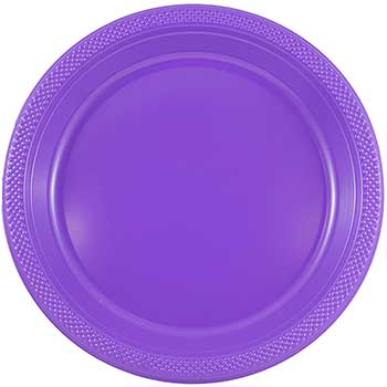 JAM Paper Party Plates, Round, Plastic, Medium, 9&quot;, Purple, 200/PK