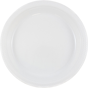 JAM Paper Round Party Plates, Plastic, 9&quot;, White, 20 Plates/Pack