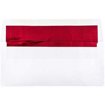 JAM Paper #10 Business Foil Lined Envelopes, 4 1/8&quot; x 9 1/2&quot;, White with Red Foil, 500/PK