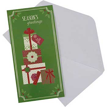 JAM Paper &quot;Season&#39;s Greetings&quot; Embellished Money Card Set, 3.5&quot; x 7.25&quot;, 6 Card Set