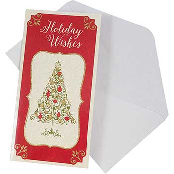 JAM Paper &quot;Holiday Wishes&quot; Embellished Money Card Set, 3.5&quot; x 7.25&quot;, 6 Card Set