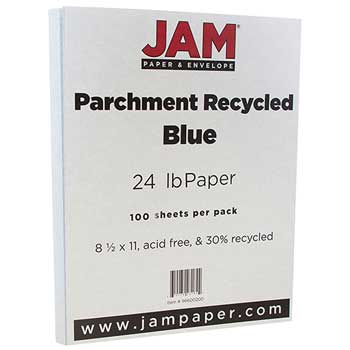 JAM Paper Recycled Parchment Paper, 24 lb, 8.5&quot; x 11&quot;, Blue, 100 Sheets/Pack
