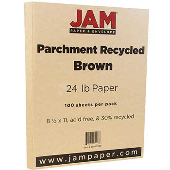 JAM Paper Recycled Parchment Paper, 24 lb, 8.5&quot; x 11&quot;, Brown, 100 Sheets/Pack