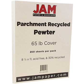 JAM Paper Parchment Cardstock, 65 lb, 8.5&quot; x 11&quot;, Pewter, 250 Sheets/Ream