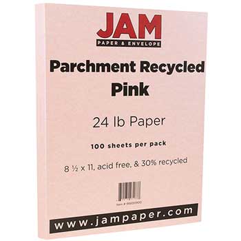 JAM Paper Recycled Parchment Paper, 8 1/2 x 11, 24lb Pink Ice, 100/PK