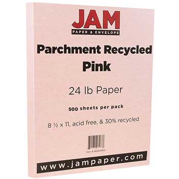 JAM Paper Recycled Parchment Paper, 8 1/2 x 11, Pink Ice, 500/RM