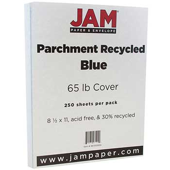 JAM Paper Parchment Cardstock, 65 lb, 8.5&quot; x 11&quot;, Blue, 250 Sheets/Ream