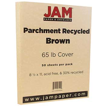 JAM Paper Parchment Cardstock, 65 lb, 8.5&quot; x 11&quot;, Brown, 50 Sheets/Pack