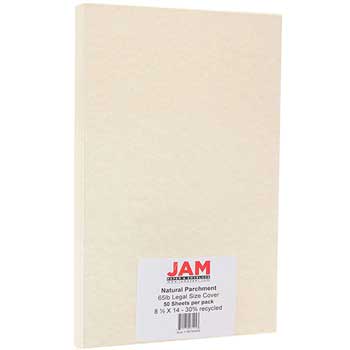 JAM Paper Parchment Cardstock, 65 lb, 8.5&quot; x 14&quot;, Natural, 50 Sheets/Pack