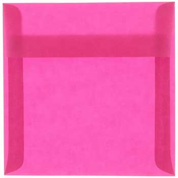 JAM Paper Square Translucent Vellum Invitation Envelopes, 6&quot; x 6&quot;, Magenta Pink, 25/PK