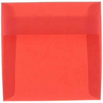 JAM Paper Translucent Vellum Envelopes, 6 1/2&quot; x 6 1/2&quot;, Primary Red, 25/PK