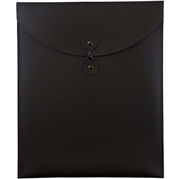 JAM Paper Leather Portfolio Open-End Envelope with Button &amp; String, 9 1/2&quot; x 12 1/2&quot;, Black