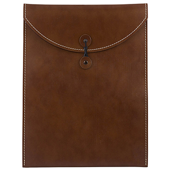 JAM Paper Leather Portfolio Open-End Envelope with Button &amp; String, 9 1/2&quot; x 12 1/2&quot;, Brown