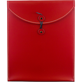 JAM Paper Leather Portfolio Open-End Envelope with Button &amp; String, 9 1/2&quot; x 12 1/2&quot;, Red
