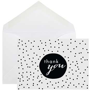JAM Paper Thank You Card Set with Envelopes, 3.5&quot; x 4.88&quot;, Black Tiny Dot, 10 Card Set
