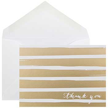 JAM Paper Thank You Card Set, Gold Brush Stripe, 10 Card Set