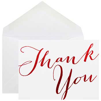 JAM Paper Scripted Thank You Card Set with Red Script, 3.5&quot; x 4.88&quot;, 10 Card Set