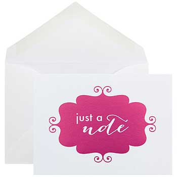 JAM Paper Foil Banner Note Card Set, 3.5&quot; x 4.88&quot;, Pink Banner, 10 Card Set