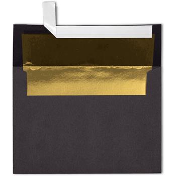 JAM Paper A7 Foil Lined Envelopes, 80 lb, 5 1/4 in x 7 1/4 in, Black with Gold LUX Lining, 1,000/Box