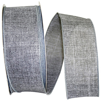 JAM Paper Linen Wired Ribbon, 50 Yards, 2 1/2&quot; Wide, Grey, 2/PK