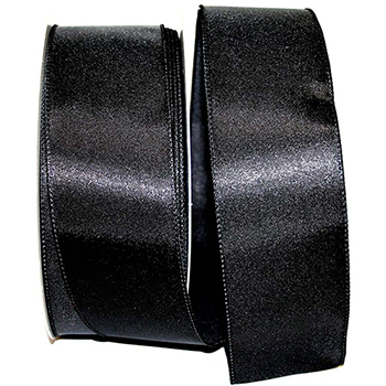JAM Paper Solid Satin Wired Edge Ribbon, Black, 2/PK
