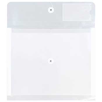 JAM Paper Plastic Envelopes with Button &amp; String Tie Closure &amp; 2 Dividers, Letter Booklet, 12 3/4&quot; x 10 1/2&quot;, Clear, 12/PK