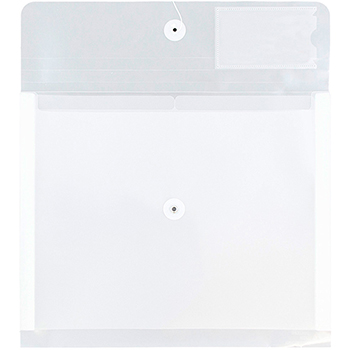 JAM Paper Plastic Envelopes with Button &amp; String Tie Closure &amp; 2 Dividers, Letter Booklet, 12 3/4&quot; x 10 1/2&quot;, Clear, 24/PK
