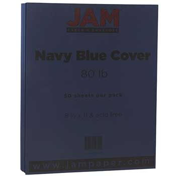 JAM Paper Cardstock, 80 lb, 8.5&quot; x 11&quot;, Navy Blue, 50 Sheets/Pack