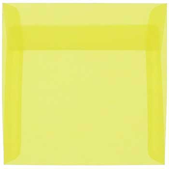 JAM Paper Square Translucent Vellum Invitation Envelopes, 5 1/2&quot; x 5 1/2&quot;, Primary Yellow, 25/PK