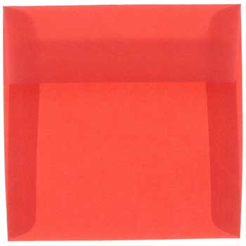 JAM Paper 6&quot; x 6&quot; Square Translucent Vellum Invitation Envelopes, Primary Red, 25/PK