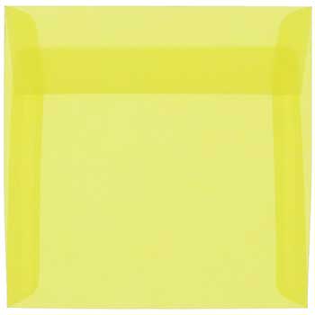 JAM Paper 6 1/2&quot; x 6 1/2&quot; Translucent Vellum Envelopes, Primary Yellow, 25/PK