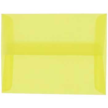 JAM Paper A2 Translucent Vellum Invitation Envelopes, 4 3/8&quot; x 5 3/4&quot;, Primary Yellow, 50/BX