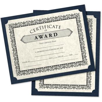 JAM Paper Single Certificate Holders, 100 lb, 9 1/2 in x 12 in, Nautical Blue Linen, 100/Box