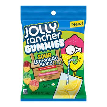Jolly Rancher Gummies Sour Lemonade Stand Peg Bag, 6.5 oz, 12/Pack