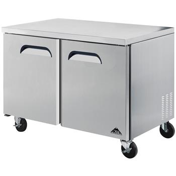 Akita Undercounter Refrigerator, 2 Doors, 2 Shelves, 12.23 cu. ft, 209 lbs, Stainless Steel